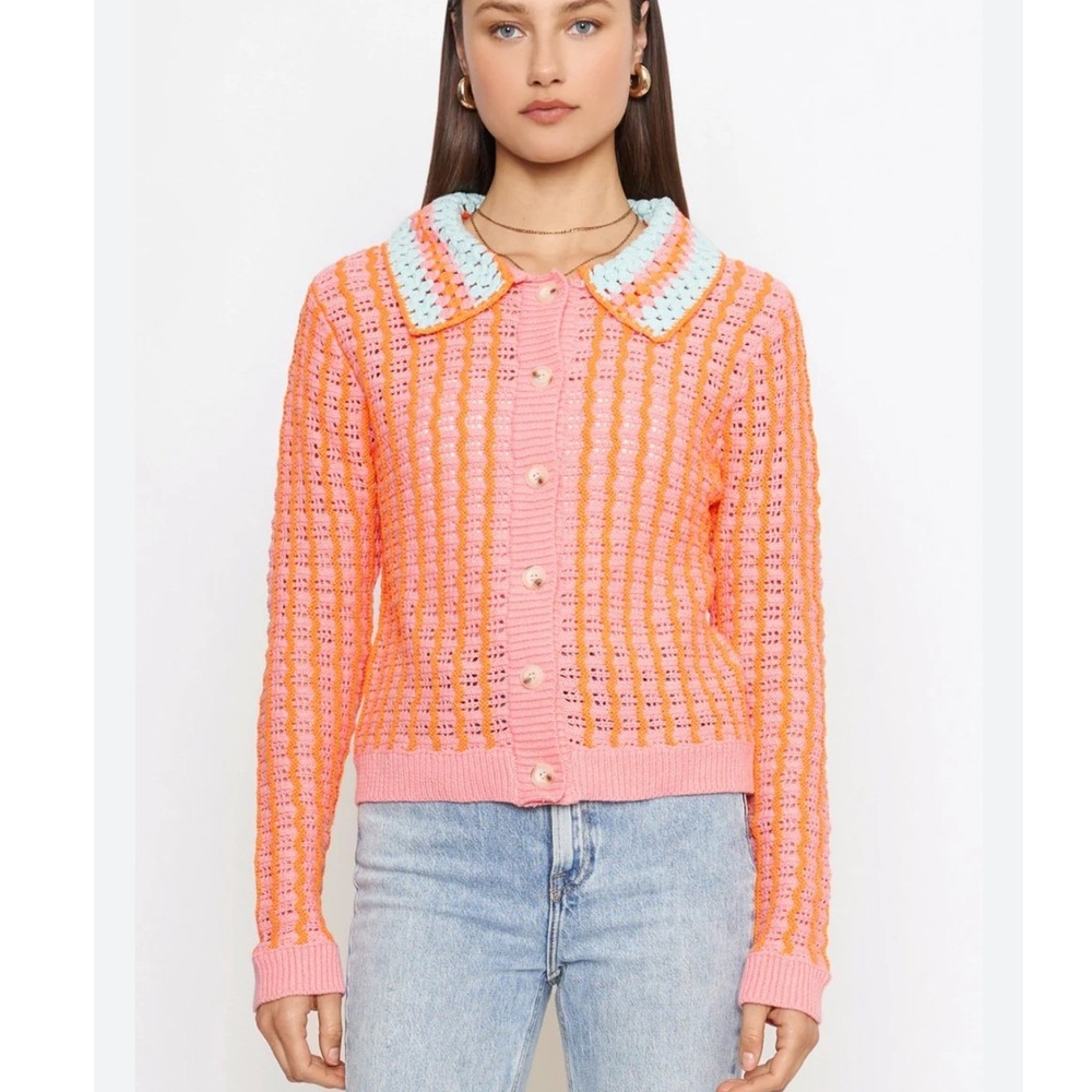 4SI3NNA Cardigan Sweater Womens M NWT Coral Crochet Collar Anthropologie